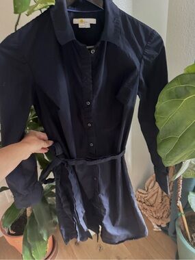 Boden Navy Long-Sleeve Button Front Shirt Dress with Belt